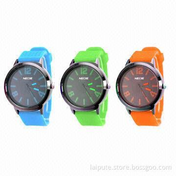 Advertising Very Cheap Silicone Watches with Colorful Bands, 40mm Case, 20mm Strap